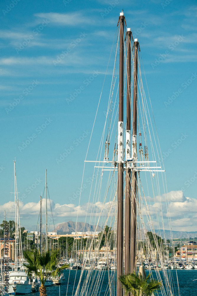 Obraz premium Majestic Sailing Yacht Masts in Scenic Marina