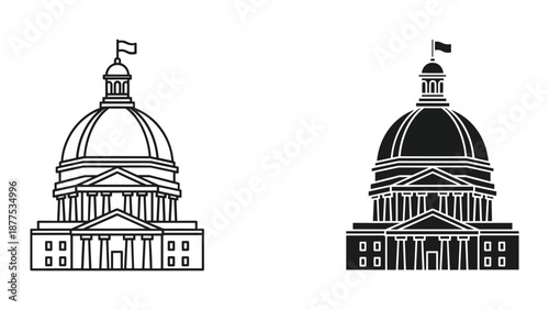 Government Building Icon Set - Vector Illustrations