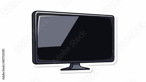 A flat panel display monitor with a dark screen and a rounded bezel