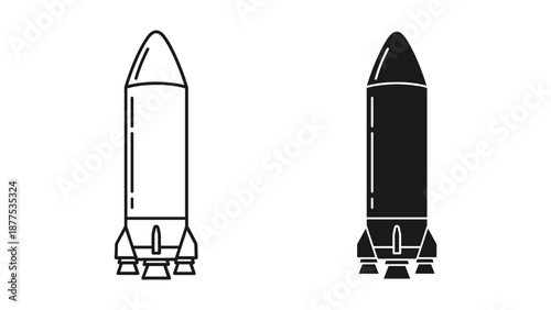 Vector Rocket Illustration - Line Art and Solid Fill