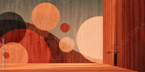 Abstract Wood Texture with Colorful Circles and Linear Design