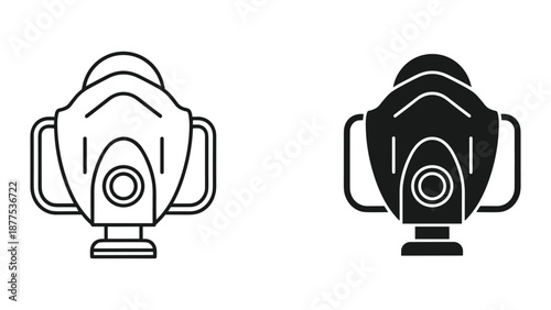 Gas Mask Vector Icon Set - Black and White Illustrations