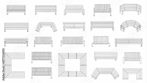 Vector Top View Bench CAD Block Set for Urban Park and Landscape Plans