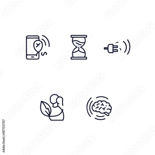  Digital Detox and Mental Break Concept Vector Line Icons.
