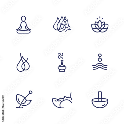 Zen Meditation and Yoga Practice Line Art Illustration Set.