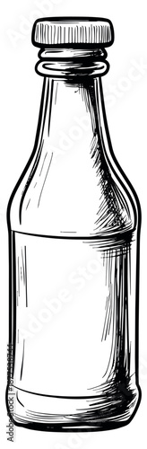 Hand drawn line art illustration of a small bottle with a screw cap depicting an unlabelled container for beverage branding