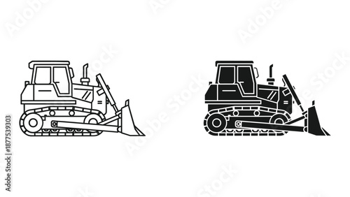 Bulldozer Vector Illustrations - Black and White Designs