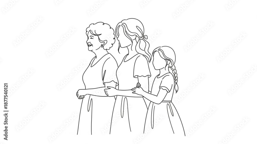 Obraz premium Mother and Daughters Holding Hands in Line