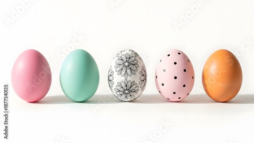 Colorful easter eggs in a row on white background