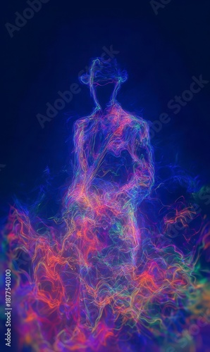 Abstract Figure in Colorful Smoke with Creative Digital Art Effects