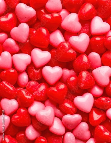 Candy hearts red and pink abstract background for Valentines Day.
