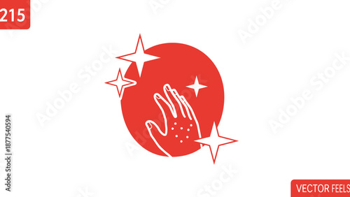 a red vector icon of a hand reaching for stars.