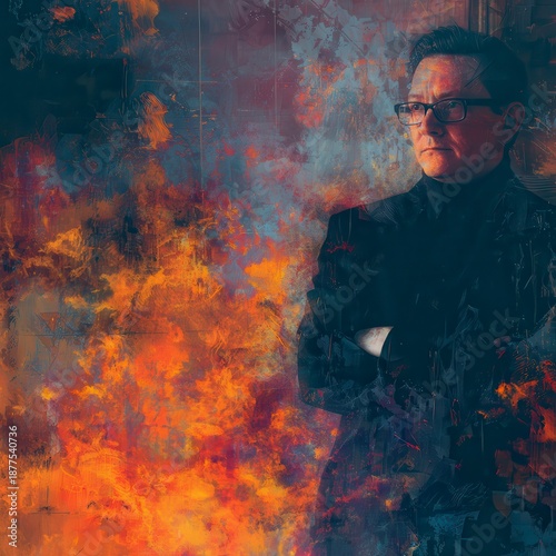 Mysterious Individual in Dramatic Colorful Background Portrait