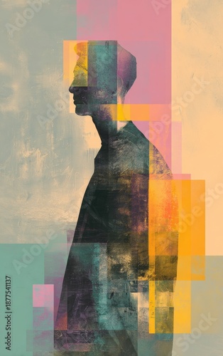 Abstract silhouette of a person with colorful geometric shapes
