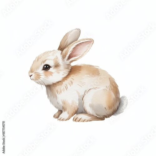 Watercolor Illustration of Rabbit Sitting, Isolated on White