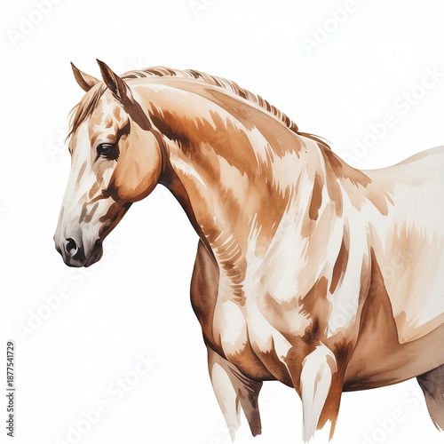 Watercolor Illustration of Horse, Side View, Isolated on White