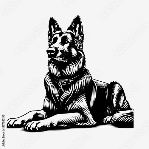 German Shepherd Lying Down Black Vector Illustration