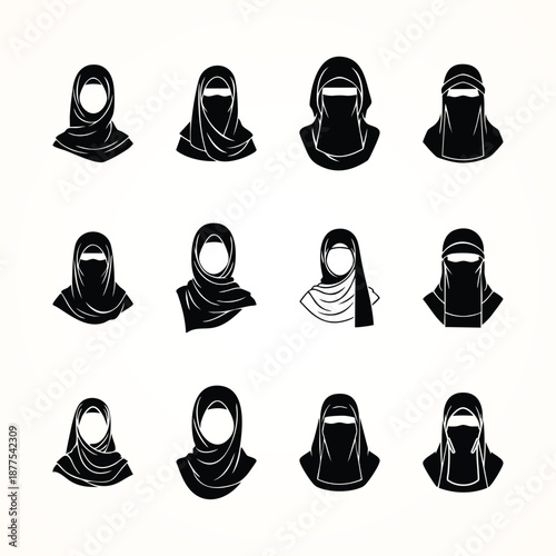 Muslim Woman Hijab and Niqab Icon Set - Islamic Modest Fashion Vector Silhouettes