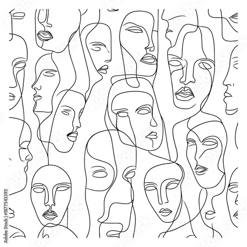 Continuous line art faces set featuring abstract human portraits for modern design