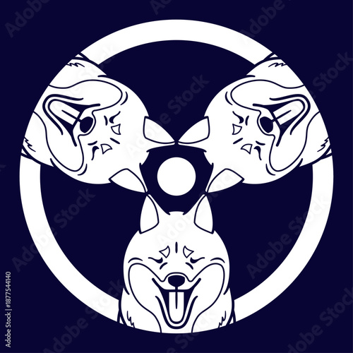 家紋風アイコン　犬　あくび　柴犬　日本の紋章