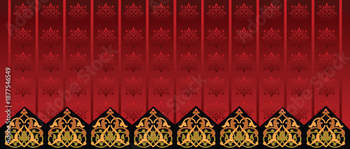 Luxurious seamless red and black ornamental floral pattern background border design traditional art wallpaper.