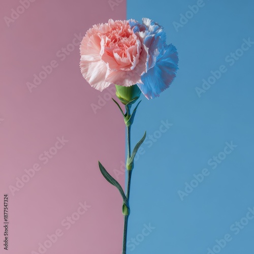 Modern Carnation with Dual Pink and Blue Lighting on Split Background.