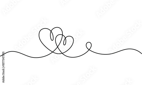  Continuous one line art vector illustration. Couple of hearts symbolize love. Abstract hearts vector art
