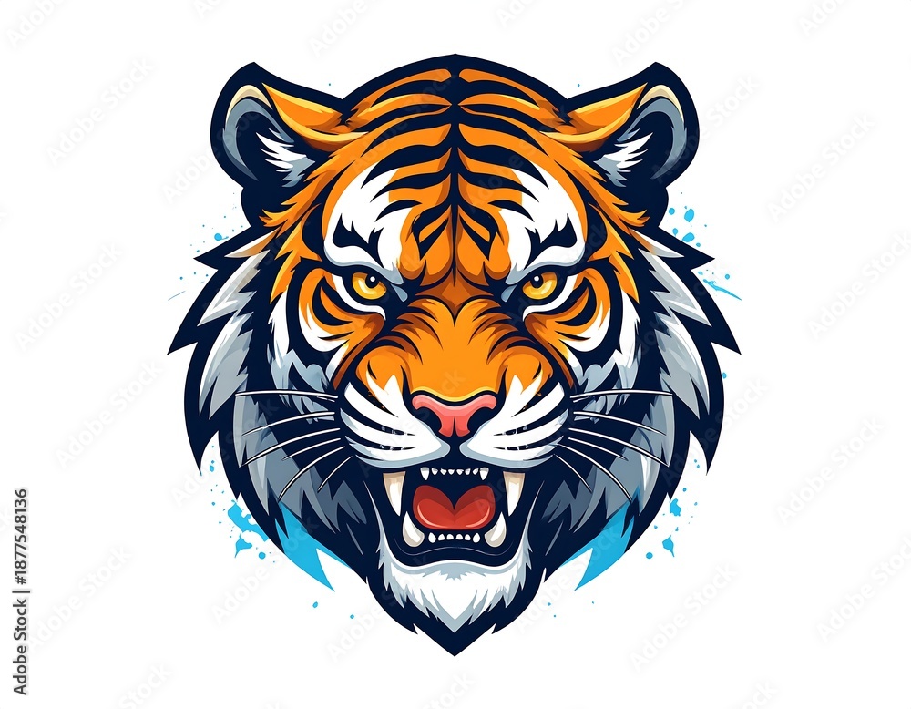 Fototapeta Illustration of a ferocious tiger head with detailed features