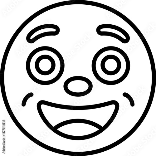 Black and white smiley face with swirl eyes and big smile