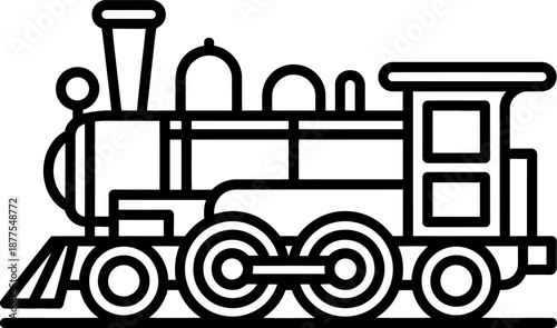 Black and white train with wheels and chimney