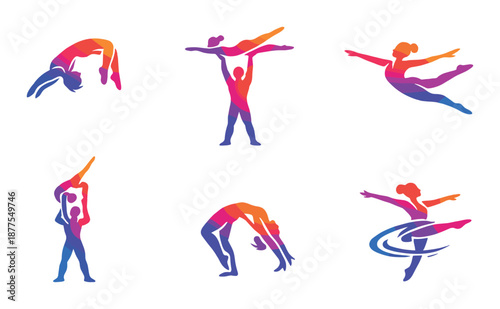 Abstract neon dance silhouettes with vibrant colors and dynamic poses