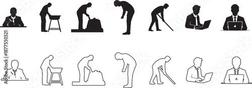 Various businessmen working in different postures and actions