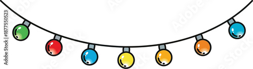 Adorable cartoon string lights featuring multiple brightly colored glowing bulbs suspended along a gently curved black wire perfect for festive decoration