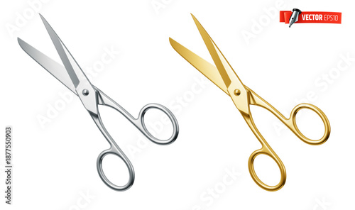 Vector realistic illustration of scissors on a white background.