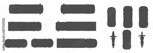 Top view vehicles silhouette CAD blocks, cars buses trucks motorcycles bicycles, urban planning symbols, vector illustration – Premium Architectural CAD Vector Collection