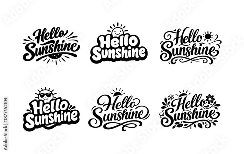 Creative Lettering Grid. Hello Sunshine. Set lettering. harmonious lettering variations of the same emblematic concept, each with different artistic
