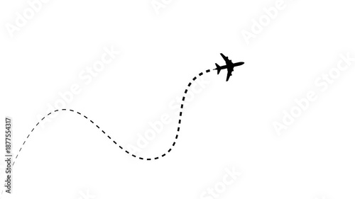 Passenger Plane Icon and dash line trace animation with line path vector icon of air plane flight route with start point 4k animation