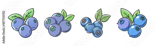 Hand-drawn bilberries in a cluster, isolated on white background.