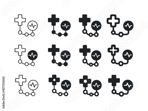 Medical Timeline Icons. Timeline of medical treatment. Icon set. Set Logo of timeline of medical treatment: diagnostic steps pathway. harmonious logo