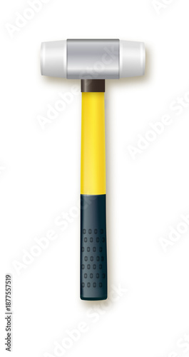 Hammer with rubberized yellow handle. Hammer for laying stone and tiles rubber Industrial workers vector tool. Equipment for repair, contract and locksmith work. Vector