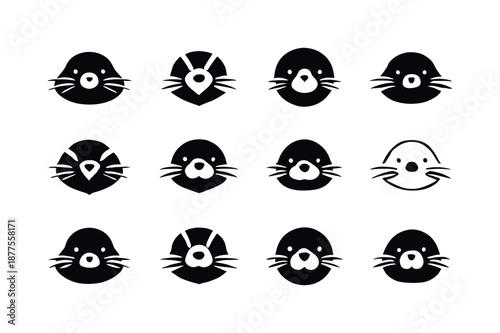 Mole Logo Variations. Mole. Icon set. Set Logo of mole: mole head with whiskers. harmonious logo variations of the same emblematic concept, each with different