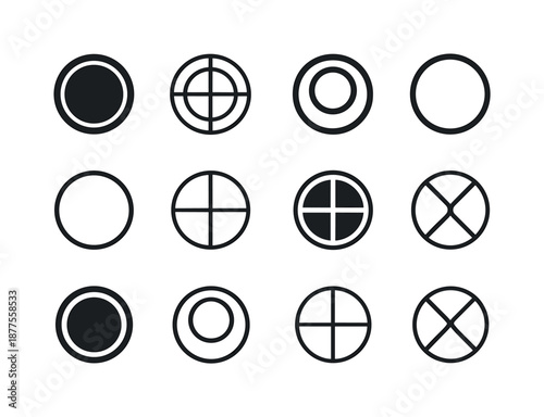 Mystic Circle Logos. sacred circle. Icon set. Set Logo of sacred circle: mystic boundary circle. harmonious logo variations of the same emblematic concept,
