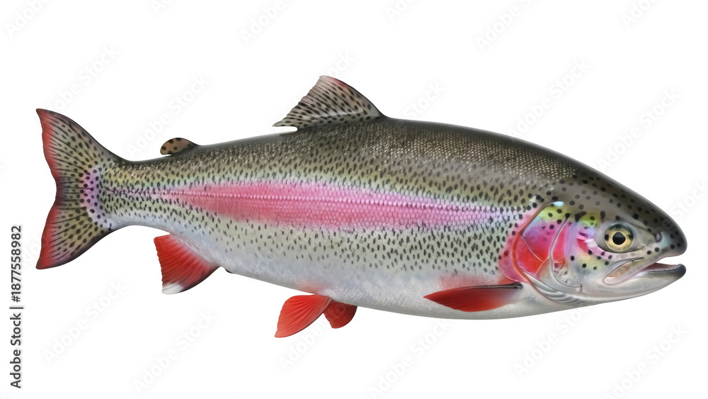 Obraz premium Isolated Rainbow Trout profile, freshwater game fish native to North America, side view