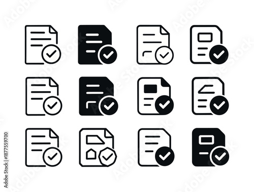 Loan Icons Collection. Loan agreement. Icon set. Set Logo of loan agreement: approved stamp icon. harmonious logo variations of the same emblematic concept,