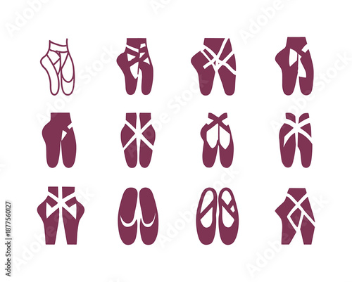 Dance Logo Variations. Dance. Icon set. Set Logo of dance: ballet pointe shoes. harmonious logo variations of the same emblematic concept, each with different