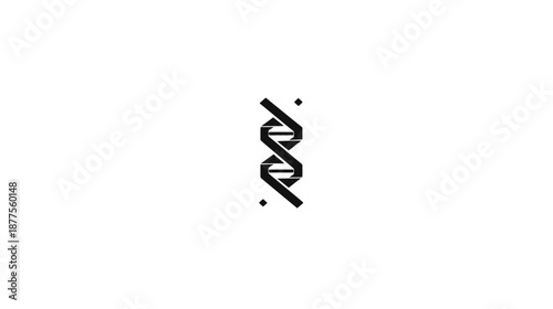 A black and white graphic showing a stylized DNA helix against a white backdrop