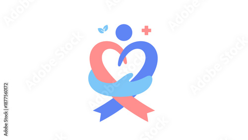 Illustration of intertwined hearts embracing, symbolizing love and care, with gentle gestures and soft colors, from a compassionate viewpoint
