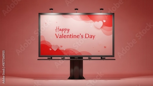 Blank 3d advertising billboard frame with an empty black screen display on a red wall for business technology design illustration
