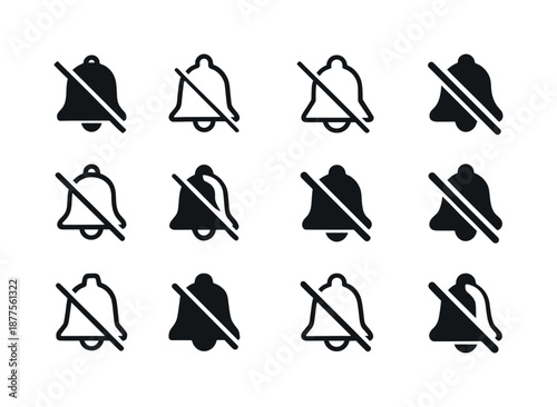 Silent Bell Logo Variations. Deceased. Icon set. Set Logo of deceased: silent bell. harmonious logo variations of the same emblematic concept, each with