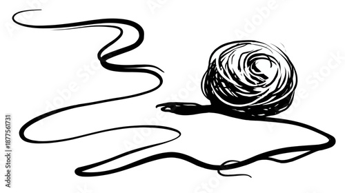 Abstract black and white ink sketch with swirled lines and coiled form